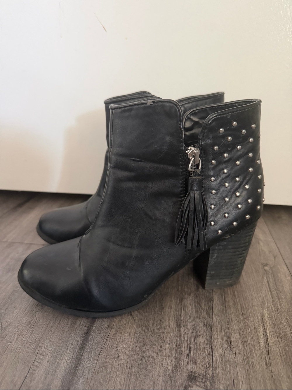 Forever 21 Black Studded Ankle Boots with Tassel Accent